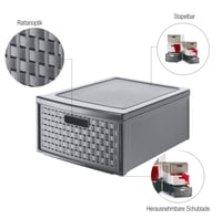 Rotho Country úložný box so zásuvkou 19,2 l, 1 zásuvka, ratanový vzhľad, antracitový, plast bez BPA, 45x34x20 cm 5