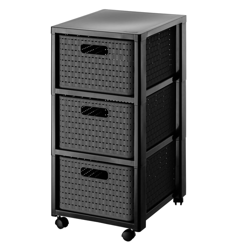 Rotho Country pojazdný úložný regál s 3 zásuvkami, ratanový vzor, antracitová, plast bez obsahu BPA, 3 x A4/18 l, 37,5 x 32,5 x 71,2 cm