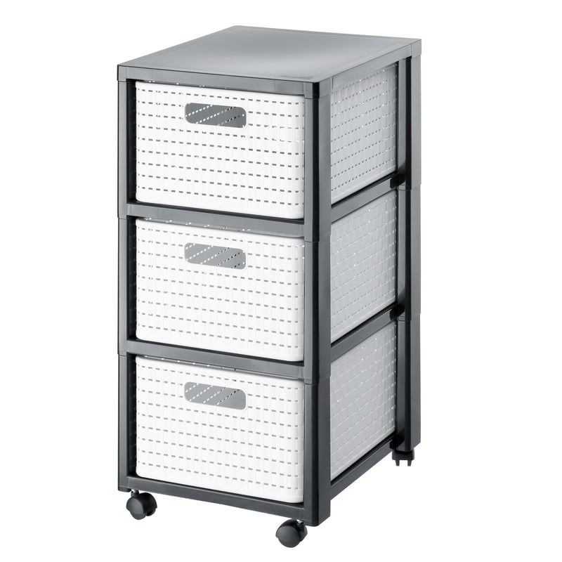 Organizator cu roți Rotho Country cu 3 sertare, aspect ratan, alb, 3 x A4/18 l, 37,5 x 32,5 x 71,2 cm, plastic fără BPA