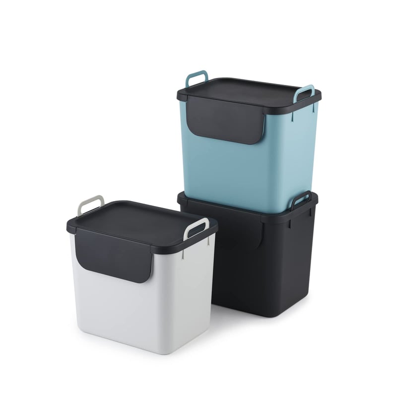 Súprava na triedenie odpadu Rotho Jive, 3 x 30 l, kuchynský kôš na triedený odpad, recyklovaný plast, tmavosivá, biela, zelená, 3x30L