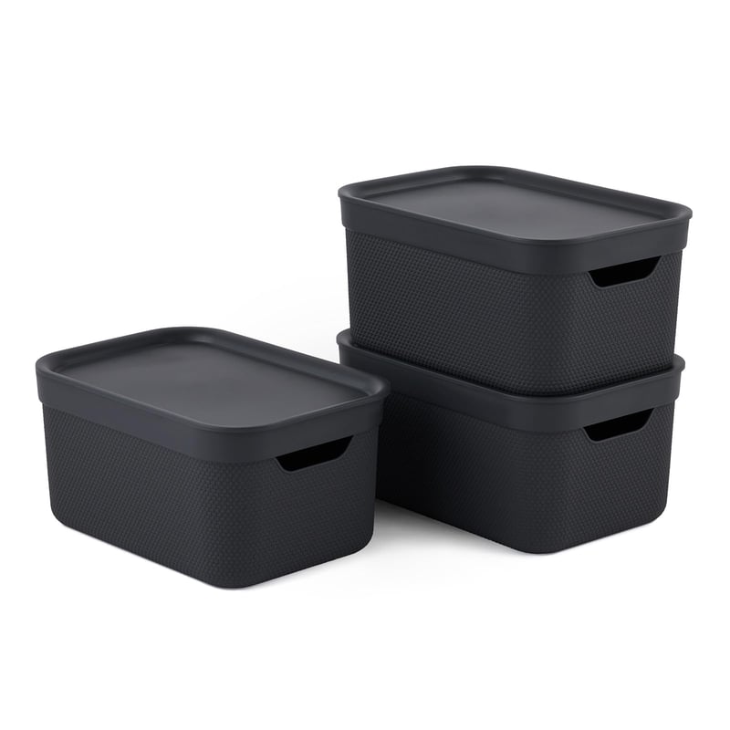 Rotho Jive kutija za pohranu s poklopcem, 3 kom., 5 L, složiva, reciklirana PP plastika, tamnosiva, 27,8x19,5x22,4 cm