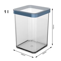 Rotho Loft štvorcová dóza na potraviny s vekom a tesnením, 1 l, modrá/priehľadná, BPA-free SAN plast, vhodná do umývačky riadu, 10x10x14,2 cm 3