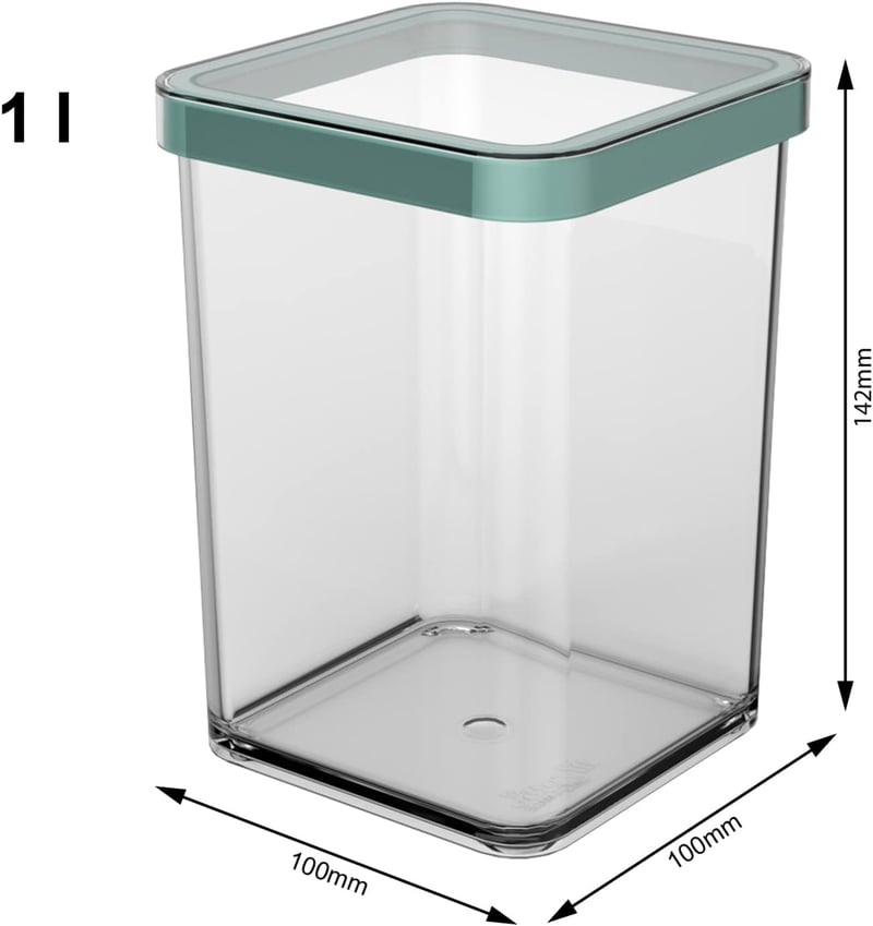 Rotho Loft négyzetes tárolóedény 1 literes tetővel és tömítéssel, türkiz - 1l, Turquoise/Transparent