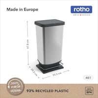 Coș de gunoi cu pedală Rotho Paso, 40 L, aspect inox, capac etanș, pentru bucătărie, baie și atelier, ușor de curățat, argintiu metalizat 6