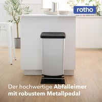 Coș de gunoi cu pedală Rotho Paso, 40 L, aspect inox, capac etanș, pentru bucătărie, baie și atelier, ușor de curățat, argintiu metalizat 2