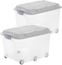 Set 2 cutii de depozitare cu capac Rotho Roller 6, 57 L, Gri transparent 1