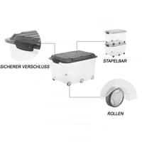 Set 2 cutii de depozitare cu capac Rotho Roller 6, 57 L, Gri transparent 3