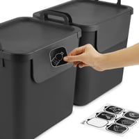 Sistem de sortare a deșeurilor Rotho SALSA, 3 bucăți, coșuri de depozitare stivuibile din plastic reciclat cu capac și mâner, gri închis, 3 x 3
