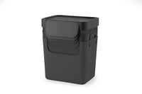 Sistem de sortare a deșeurilor Rotho SALSA, 3 bucăți, coșuri de depozitare stivuibile din plastic reciclat cu capac și mâner, gri închis, 3 x 5