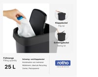 Odpadkový kôš Rotho Salsa 25 litrov s vekom, kôš z recyklovaného čierneho plastu bez obsahu BPA, 33,3 x 25,2 x 47,6 cm 4