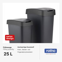 Odpadkový kôš Rotho Salsa 25 litrov s vekom, kôš z recyklovaného čierneho plastu bez obsahu BPA, 33,3 x 25,2 x 47,6 cm 2