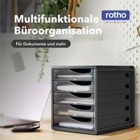 Rotho Spacemaker kancelársky box so 5 zásuvkami, priehľadný/antracitový, plast bez BPA, 33,5 x 28,5 x 32 cm 4
