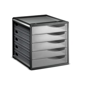 Rotho Spacemaker uredski ladičar s 5 ladica, prozirno/antracit plastični stolni organizator, 33,5 x 28,5 x 32 cm, bez BPA