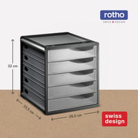 Rotho Spacemaker kancelársky box so 5 zásuvkami, priehľadný/antracitový, plast bez BPA, 33,5 x 28,5 x 32 cm 3