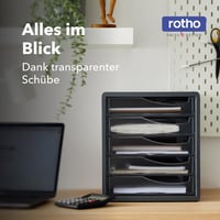 Rotho Spacemaker kancelársky box so 5 zásuvkami, priehľadný/antracitový, plast bez BPA, 33,5 x 28,5 x 32 cm 6