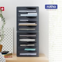 Rotho Spacemaker kancelársky box so 5 zásuvkami, priehľadný/antracitový, plast bez BPA, 33,5 x 28,5 x 32 cm 9
