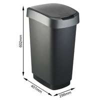 Coș de gunoi de bucătărie Rotho Twist 50 l cu capac, poate fi folosit cu capac oscilant sau basculant, negru/argintiu, 40,1 x 29,8 x 60,2 cm 4