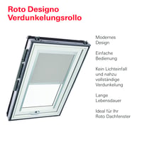 Zatemňovacia roleta Roto ZRV pre strešné okná – Designo R4/R7 a Classic 43/73 – rozmer 094/118 – strieborné lišty – svetlosivá látka 3