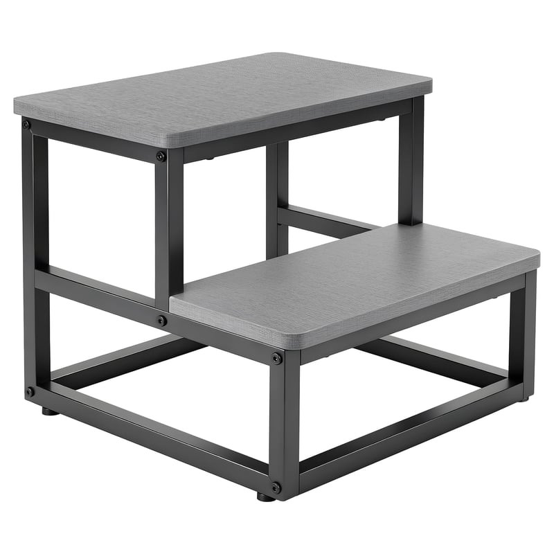 Taburet cu 2 Trepte Rottogoon pentru Adulți și Copii, Antiderapant, Lemn și Metal, Capacitate de 200 kg, Colțuri Rotunjite, Gri