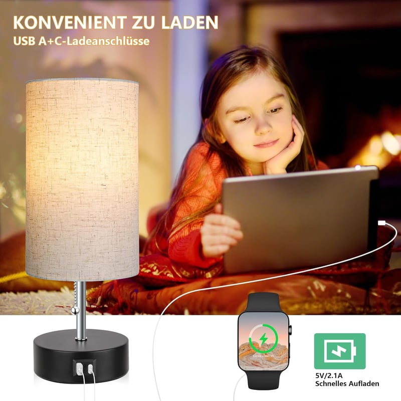 ROTTOGOON 3 Színű Hőmérséklet Asztali Lámpa USB A és C Csatlakozóval Hálószobai LED Lámpa - Otmeal