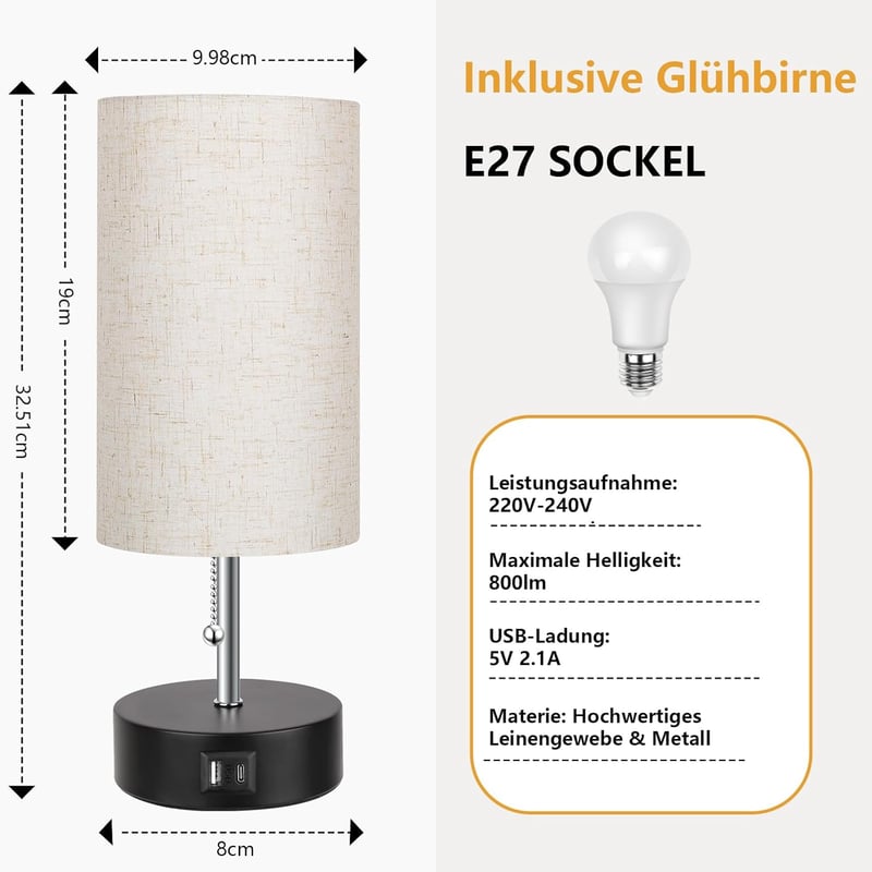 ROTTOGOON 3 Színű Hőmérséklet Asztali Lámpa USB A és C Csatlakozóval Hálószobai LED Lámpa - Otmeal
