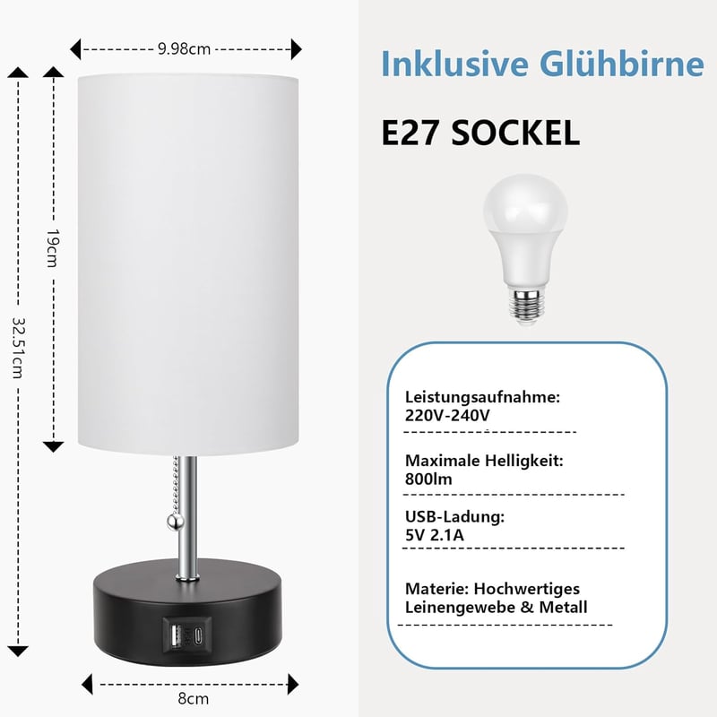 Rottogoon 3 színű hőmérséklet-szabályozható asztali lámpa USB-A/C csatlakozással
