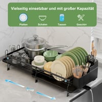 Rottogoon Uscător de vase extensibil pentru blatul de bucătărie – Negru, suport pliabil pentru vase 3