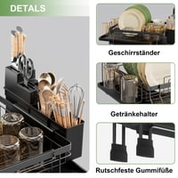 Rottogoon Uscător de vase extensibil pentru blatul de bucătărie – Negru, suport pliabil pentru vase 7