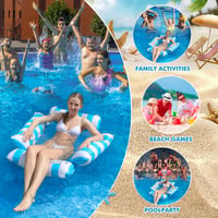 Set 2 Fotolii și Balansoare Gonflabile ROUSKY, Șezlong de Piscină cu Model Dungi pentru Adulți și Copii, Verde și Albastru Deschis 6