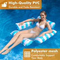 Set 2 Fotolii și Balansoare Gonflabile ROUSKY, Șezlong de Piscină cu Model Dungi pentru Adulți și Copii, Verde și Albastru Deschis 5