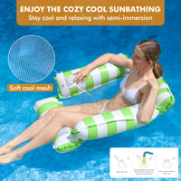 Set 2 Fotolii și Balansoare Gonflabile ROUSKY, Șezlong de Piscină cu Model Dungi pentru Adulți și Copii, Verde și Albastru Deschis 2