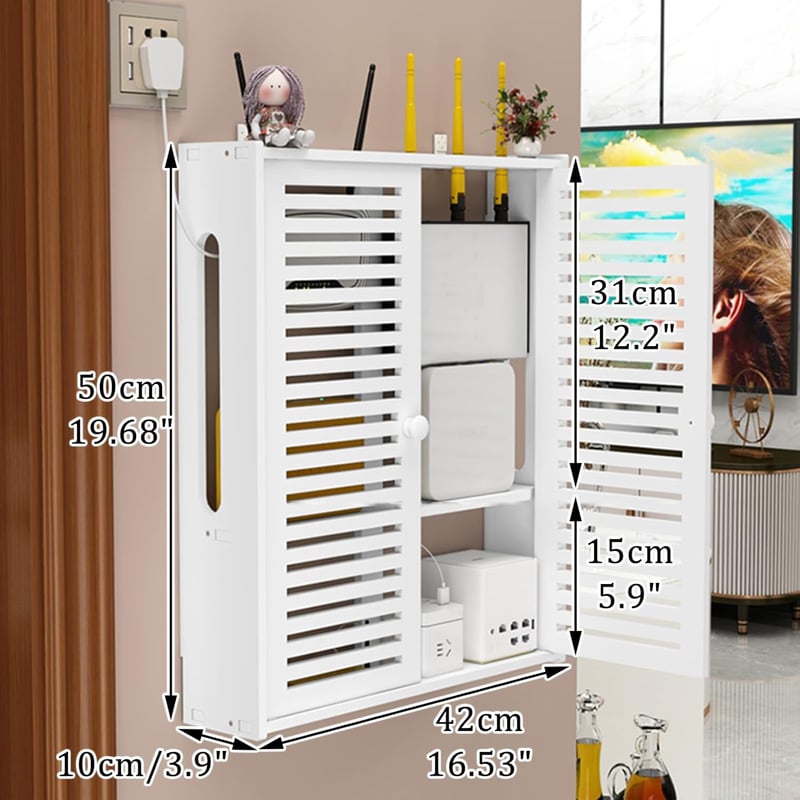 Router rack Fali Tartó Lebegő Polc WiFi Tárolódoboz 42×10×50cm