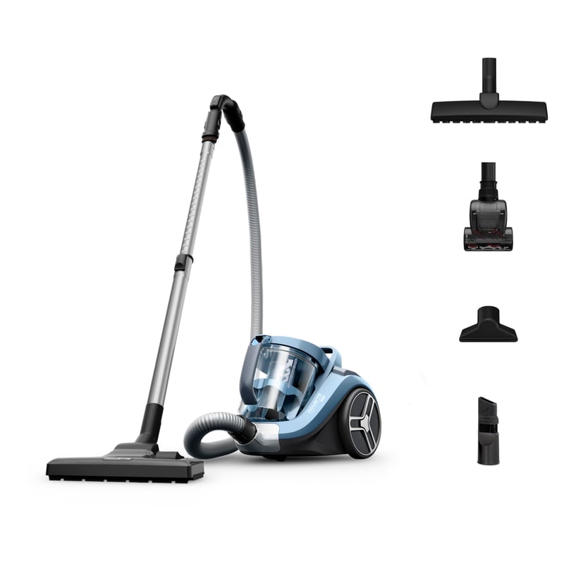 Bezvreckový vysávač Rowenta RO4871 Compact Power XXL, 2,5 l nádoba, cyklónová technológia, nadstavec na zvieracie chlpy, vysokoúčinná sacia hubica, modrá/strieborná