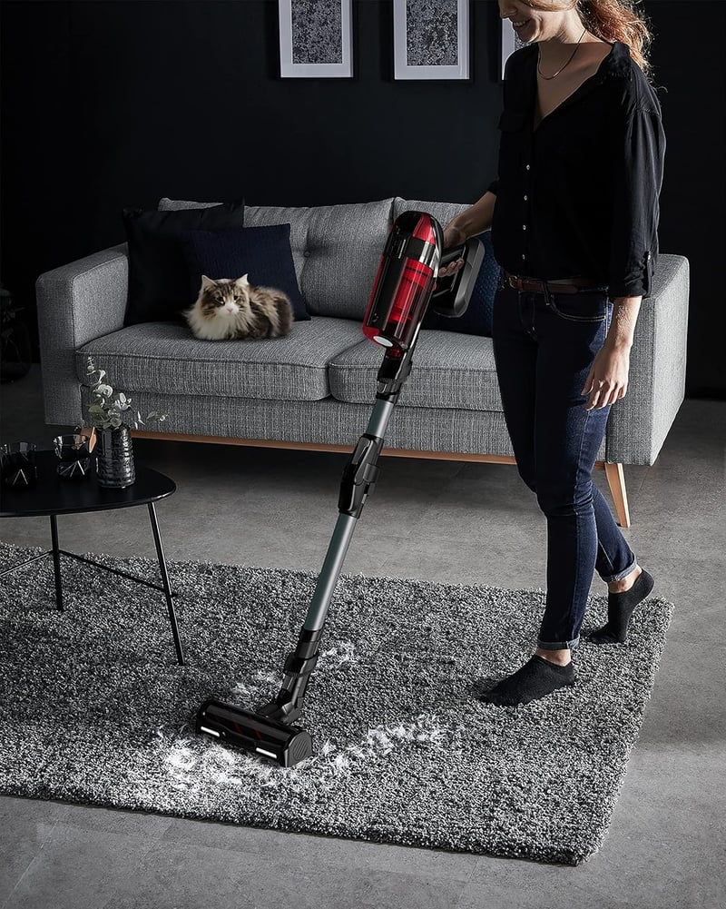 Rowenta X-Force Flex 12.60 Vezeték Nélküli Porszívó - 45 Perces Üzemidő, 4 Sebességfokozat, LED Világítás, Mosható Szűrő, Piros/Fekete