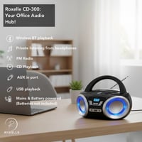 Prenosný CD prehrávač Roxelle CD-300 Bluetooth FM rádio USB AUX RGB osvetlenie LCD displej čierny — chybný (stav: pozri 2. obrázok) 3