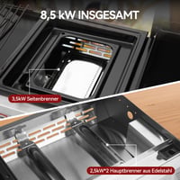 Grătar pe gaz Royal Gourmet 8,5 kW, grătar de masă 3 în 1, grătar portabil cu 3 arzătoare pentru picnic și camping, cu raft lateral pliabil, negru 5