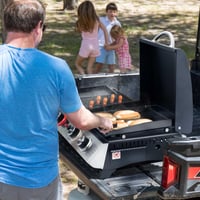 Grătar pe gaz Royal Gourmet 8,5 kW, grătar de masă 3 în 1, grătar portabil cu 3 arzătoare pentru picnic și camping, cu raft lateral pliabil, negru 8