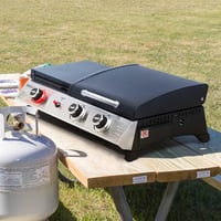 Grătar pe gaz Royal Gourmet 8,5 kW, grătar de masă 3 în 1, grătar portabil cu 3 arzătoare pentru picnic și camping, cu raft lateral pliabil, negru 2