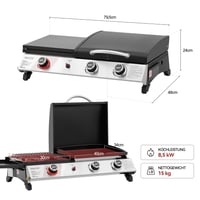 Grătar pe gaz Royal Gourmet 8,5 kW, grătar de masă 3 în 1, grătar portabil cu 3 arzătoare pentru picnic și camping, cu raft lateral pliabil, negru 3