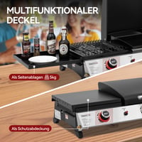 Grătar pe gaz Royal Gourmet 8,5 kW, grătar de masă 3 în 1, grătar portabil cu 3 arzătoare pentru picnic și camping, cu raft lateral pliabil, negru 6