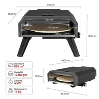 Royal Gourmet Gázos Pizzasütő Kompakt Pizzagrill 30 cm Pizzakővel 4 kW Teljesítménnyel Gázcsővel és Szabályozóval Összecsukható Lábakkal Kül 3