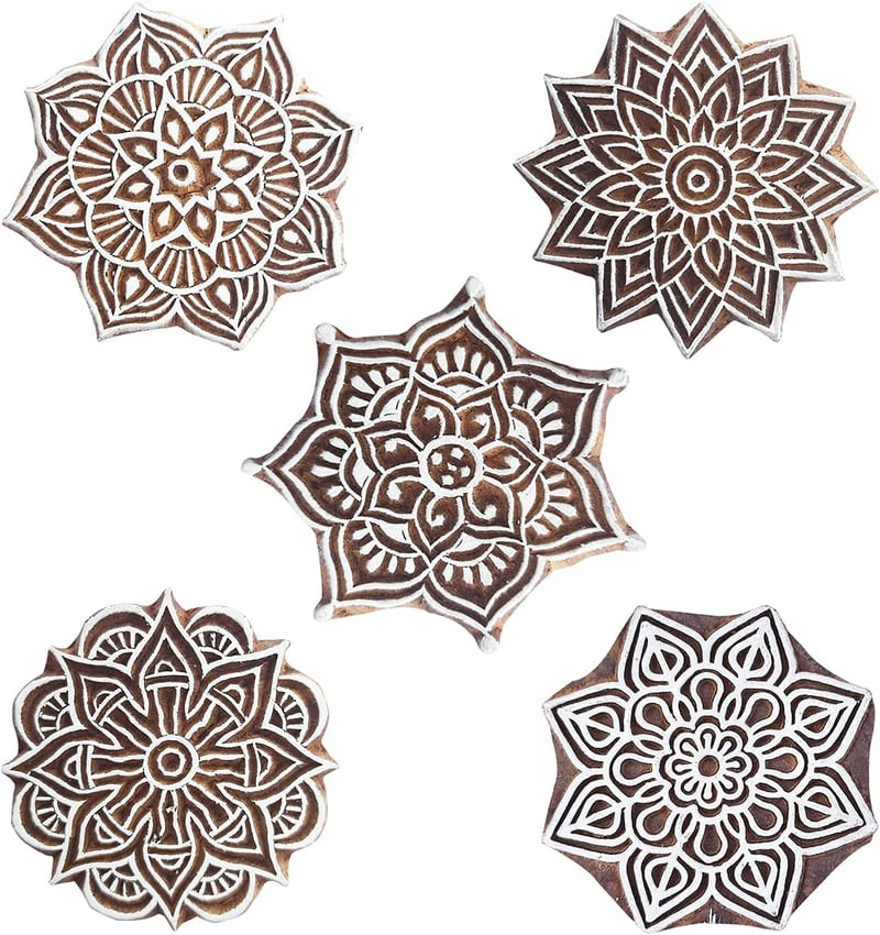 Royal Kraft Kerek Fa Nyomda Bélyeg Szett 5 db Henna Textil Papír Agyag