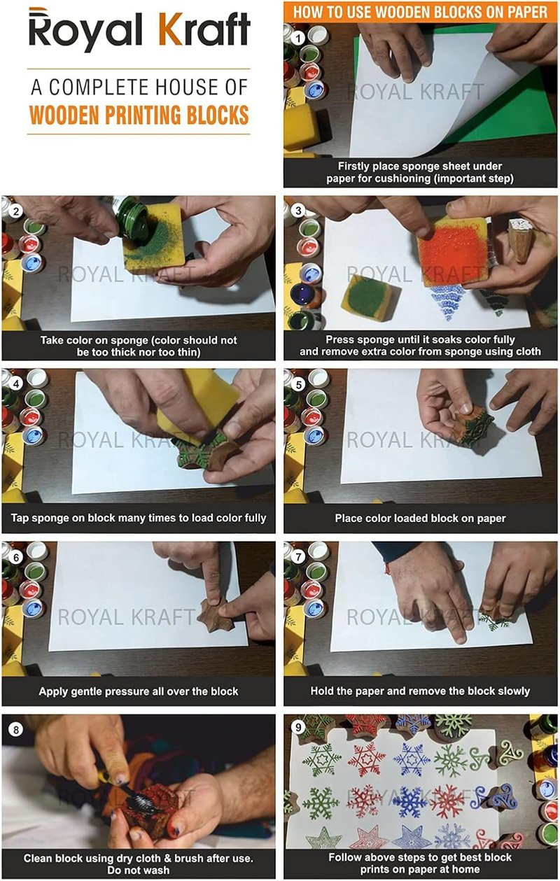 Royal Kraft Kerek Fa Nyomda Bélyeg Szett 5 db Henna Textil Papír Agyag