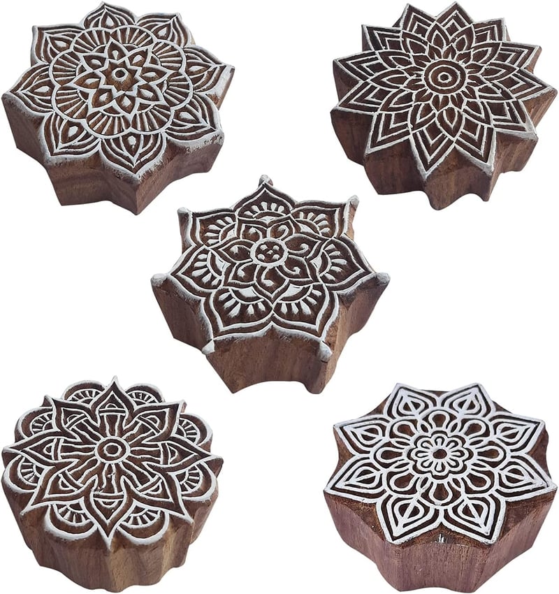 Royal Kraft Kerek Fa Nyomda Bélyeg Szett 5 db Henna Textil Papír Agyag