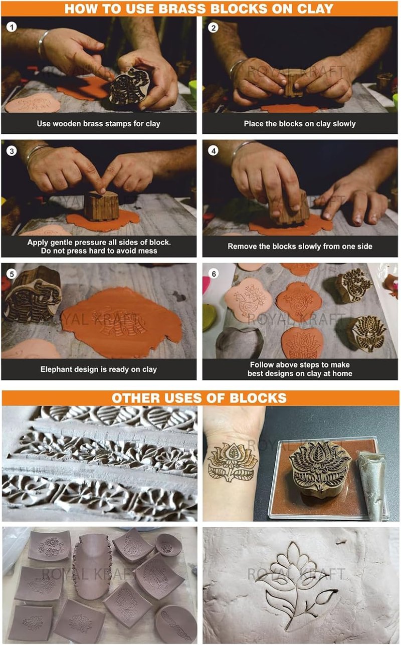 Royal Kraft Virág Mintás Sárgaréz Fa Bélyeg Szett 5 Darab DIY Agyag Kerámia