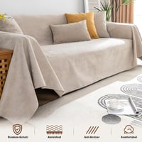 Husă pentru canapea de colț în formă de L Royhom, din chenille, rezistentă la apă și pete, antiderapantă, kaki, 180 x 340 cm 5