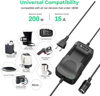 RoyPow 180W Autós Inverter Adapter 12V 15A AC/DC Átalakító Szigarettagyújtó 3