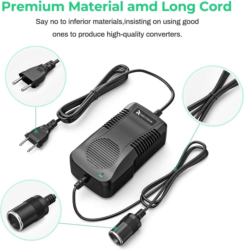 RoyPow 180W Autós Inverter Adapter 12V 15A AC/DC Átalakító Szigarettagyújtó