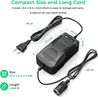 RoyPow 180W Autós Inverter Adapter 12V 15A AC/DC Átalakító Szigarettagyújtó 2