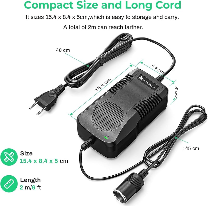 RoyPow 180W Autós Inverter Adapter 12V 15A AC/DC Átalakító Szigarettagyújtó